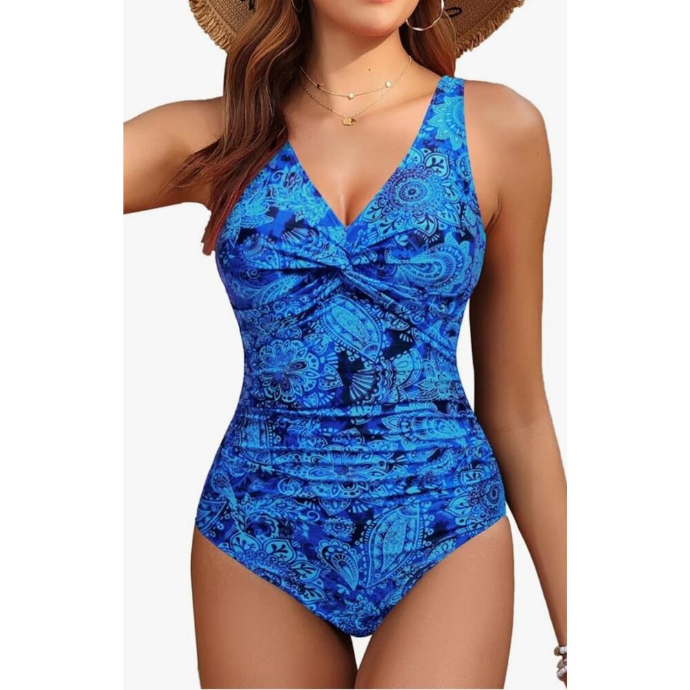 ◇58 MSRP $39 NWT HOLIPICK TWIST-FRONT TUMMY CONTROL ONE-PIECE ♡SIZE L♡